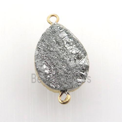 silver Solar Agate Druzy teardrop connector, gold plated