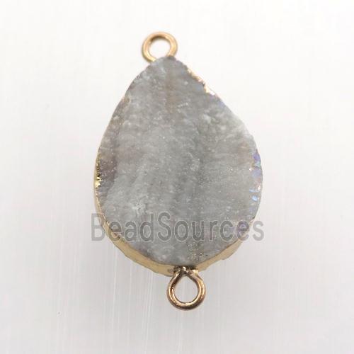 AB-color Solar Agate Druzy teardrop connector, gold plated