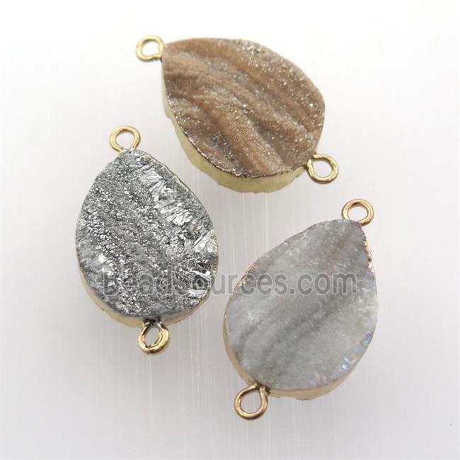 Solar Agate Druzy teardrop connector, gold plated, mix color