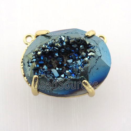 Agate Druzy oval pendant, blue electroplated