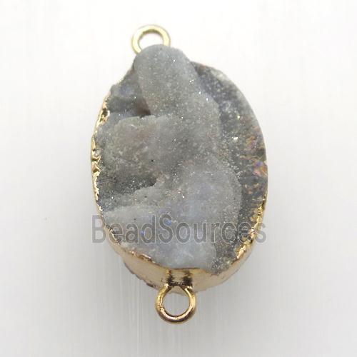 AB-color Solar Agate Druzy connector, oval, gold plated