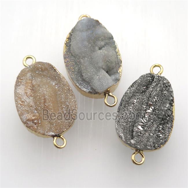 Solar Agate Druzy connector, oval, gold plated, mix color