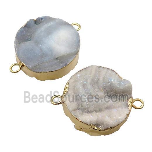 AB-color Solar Agate Druzy connector, circle, gold plated