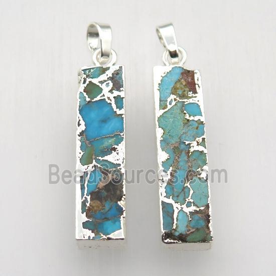 Mosaic Turquoise pendant, rectangle, silver plated