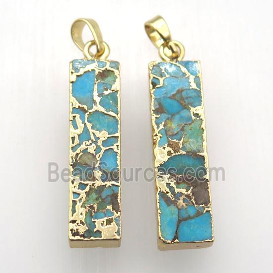 Mosaic Turquoise pendant, rectangle, gold plated