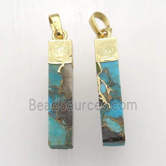 Mosaic Turquoise pendant, Cuboid, gold plated