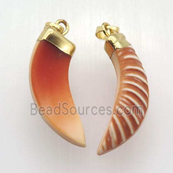 red shell horn pendant, gold plated