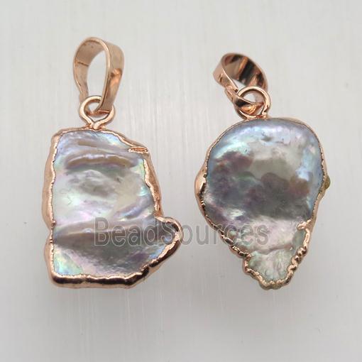 white Pearl pendant, freeform, rose gold