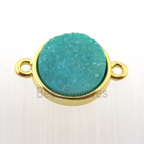 aqua agate druzy circle connector, gold plated