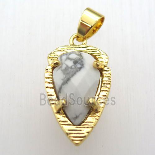 white howlite turquoise teardrop pendant, gold plated