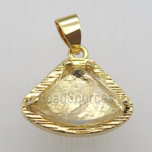 clear quartz fan pendant, gold plated