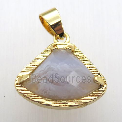 blue lace agate fan pendant, gold plated