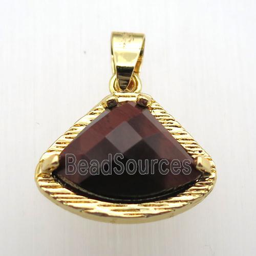 red tiger eye stone fan pendant, gold plated