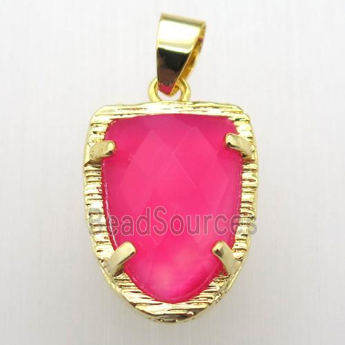 hotpink agate tongue pendant, gold plated