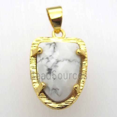 white howlite turquoise tongue pendant, gold plated