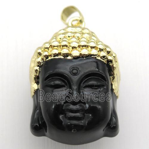 black glass buddha pendant, gold plated