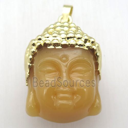 yellow glass Buddha pendant, gold plated