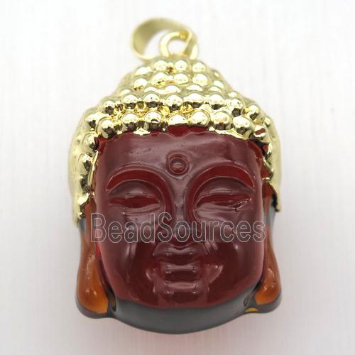 red glass Buddha pendant, gold plated