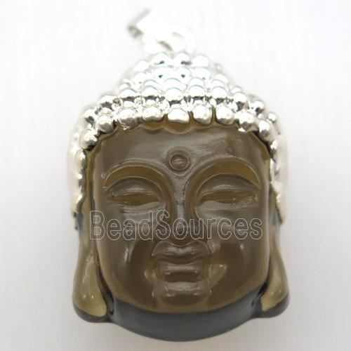 glass Buddha pendant, silver plated