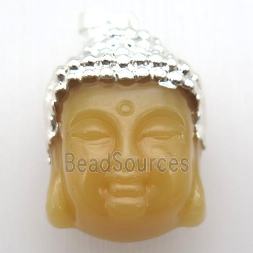 yellow glass Buddha pendant, silver plated