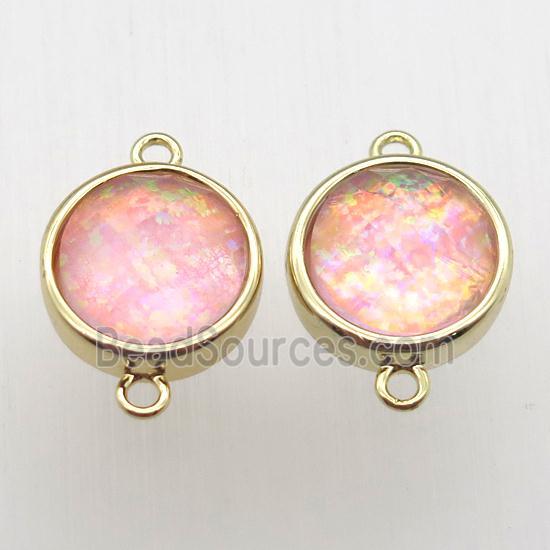 pink Fire Opal circle connector, synthetic, gold plated