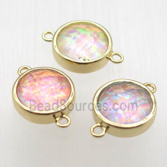 mixed color Fire Opal circle connector, synthetic, gold plated