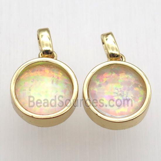 yellow Fire Opal circle pendant, synthetic, gold plated