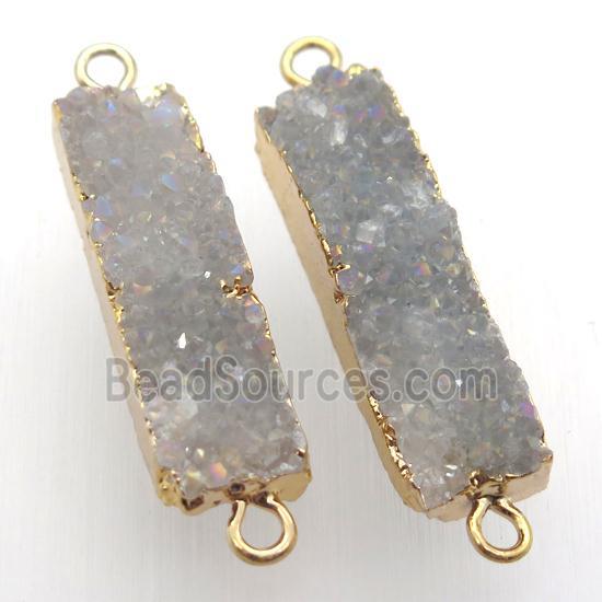 druzy quartz connector, rectangle, AB color, gold plated