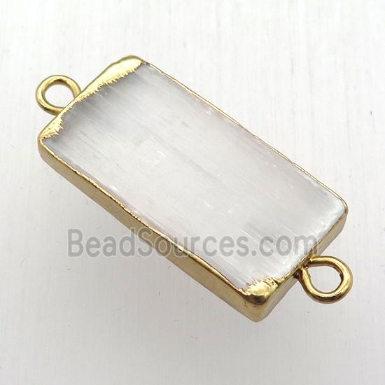 white Calcite connector, rectangle, gold plated