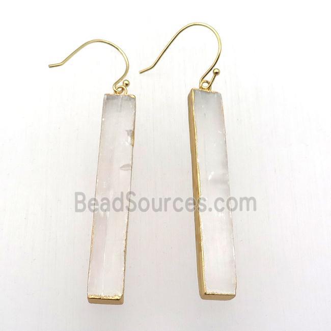 white Calcite Earring, rectangle, gold plated