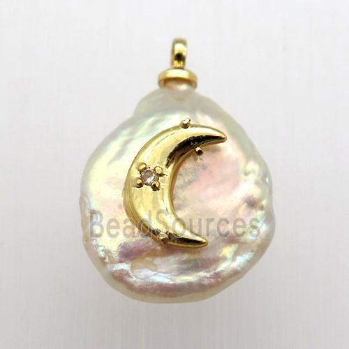 Natural pearl pendant with moon