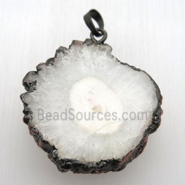 white solar quartz Druzy pendant, freeform, Antique red