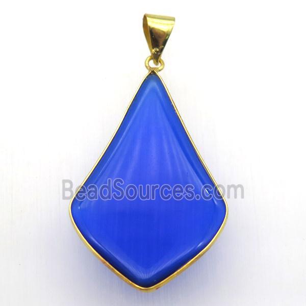 blue cat eye glass pendant, teardrop