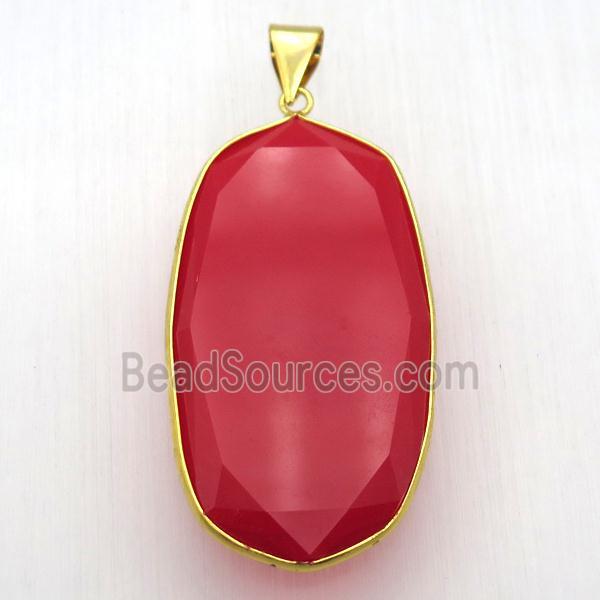 red cat eye glass pendant, faceted