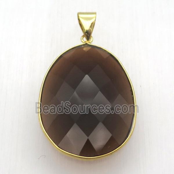 smoky cat eye glass crystal oval pendant