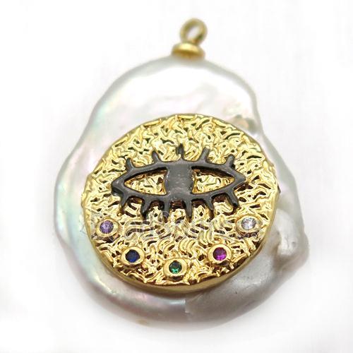 Natural pearl pendant with zircon, eye
