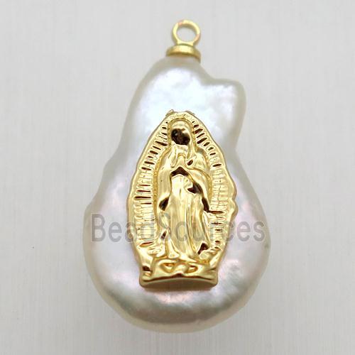 Natural pearl pendant with jesus