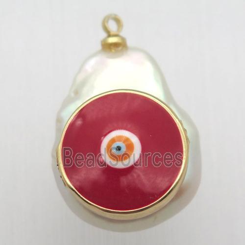 Natural pearl pendant with evil eye