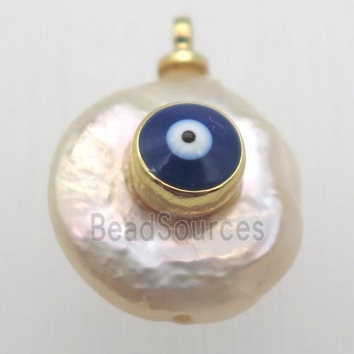Natural pearl pendant with evil eye