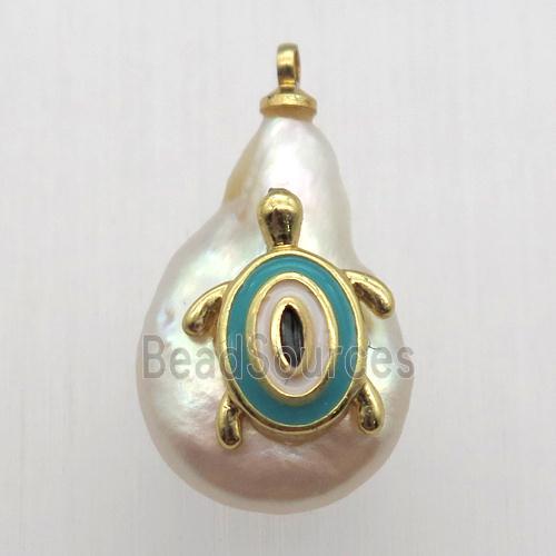 Natural pearl pendant with tortoise
