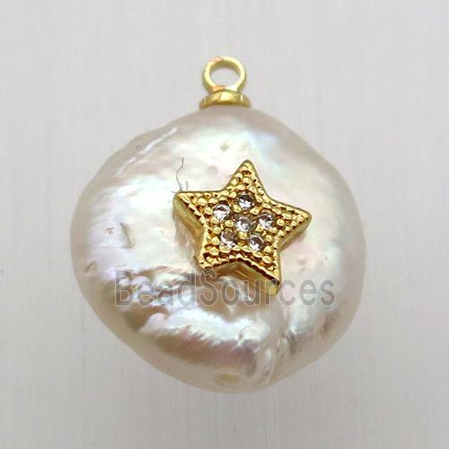 Natural pearl pendant with zircon, star