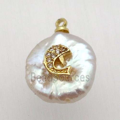 Natural pearl pendant with zircon, dolphin