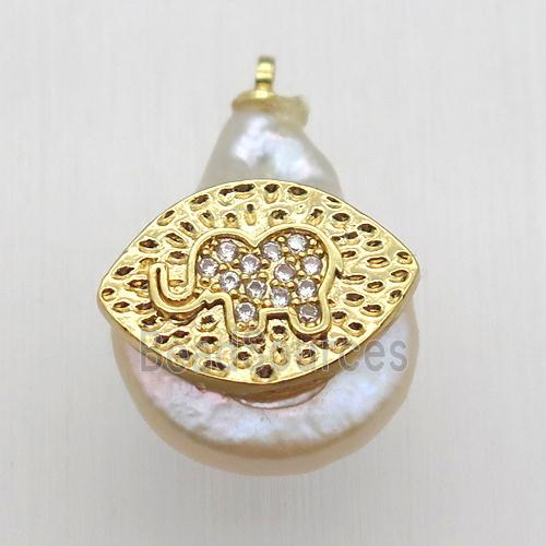 Natural pearl pendant with zircon, elephant