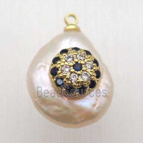 Natural pearl pendant with zircon