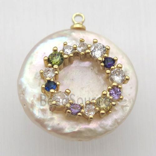 Natural pearl pendant with zircon, wreath