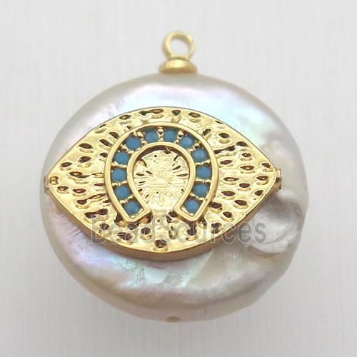 Natural pearl pendant with zircon, eye