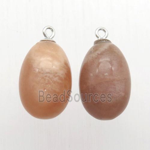 peach SunStone egg pendant with 925 silver bail