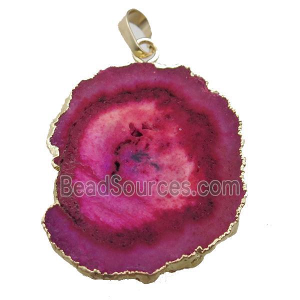 red Solar Quartz Druzy slab pendant, freeform, gold plated