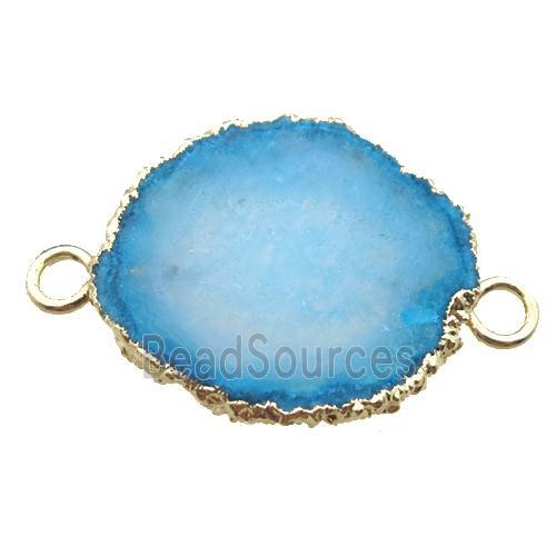 blue Solar Quartz Druzy slab connector, freeform, gold plated