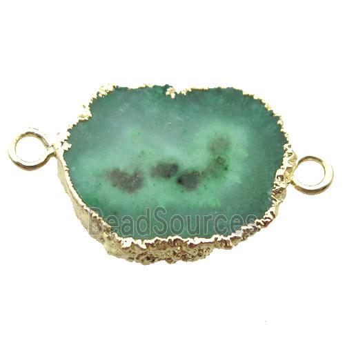 green Solar Quartz Druzy slab connector, freeform, gold plated